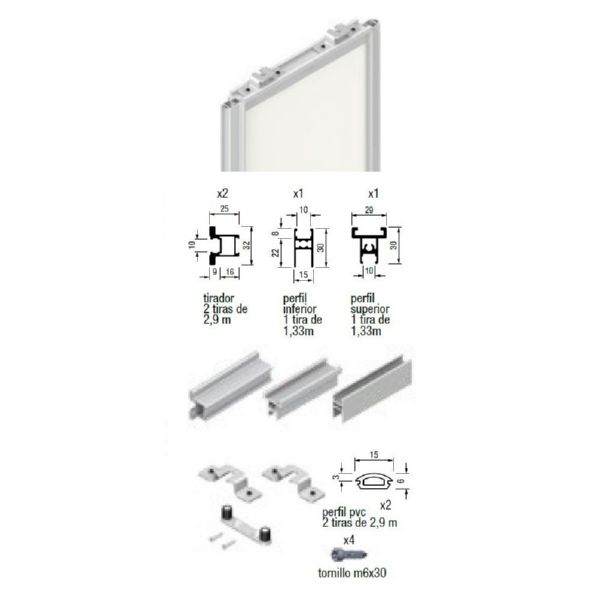 KIT DE 1 PUERTA BASE AIR 2.90 x 1.33 PLATA MATE